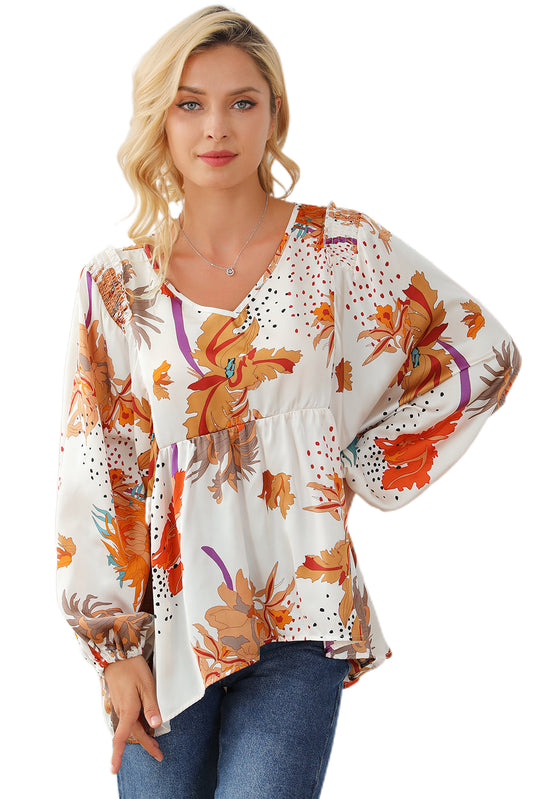 Blusa babydoll con escote en V y estampado floral multicolor