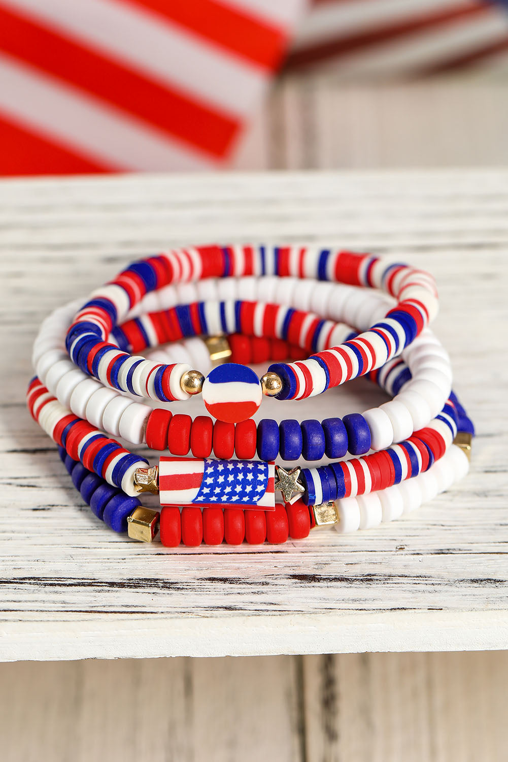 Conjunto de pulseras con estrellas y rayas multicolores del Día de la Independencia