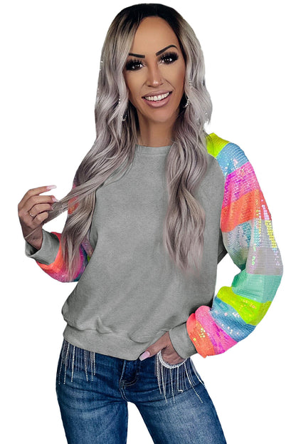 Sudadera con mangas raglán y diseño en bloque de color con lentejuelas en color gris