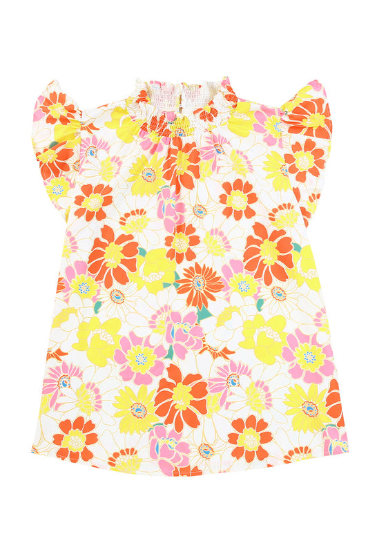 Blusa con estampado floral, mangas con volantes y cuello alto en talla grande, multicolor