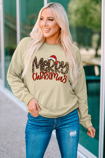 Gray Christmas Letter Plaid Car Graphic Print Pullover Sweatshirt