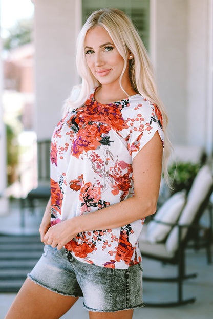 Blusa de manga larga con estampado floral retro en color rojo