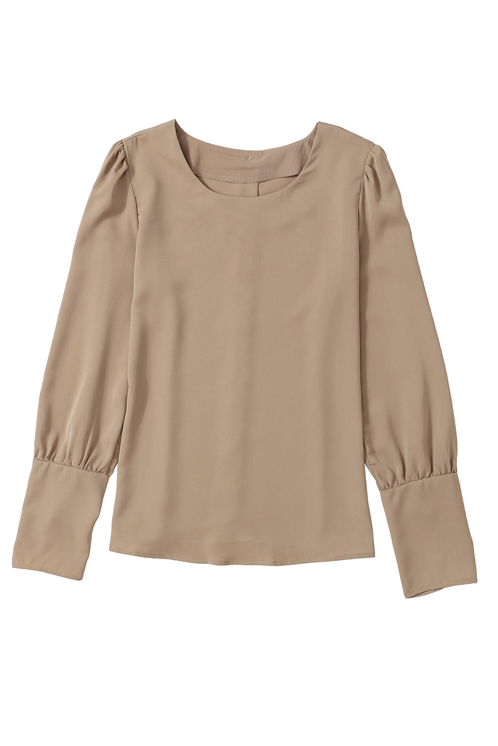 Brown Plain Button Back Cuffed Puff Sleeve Blouse