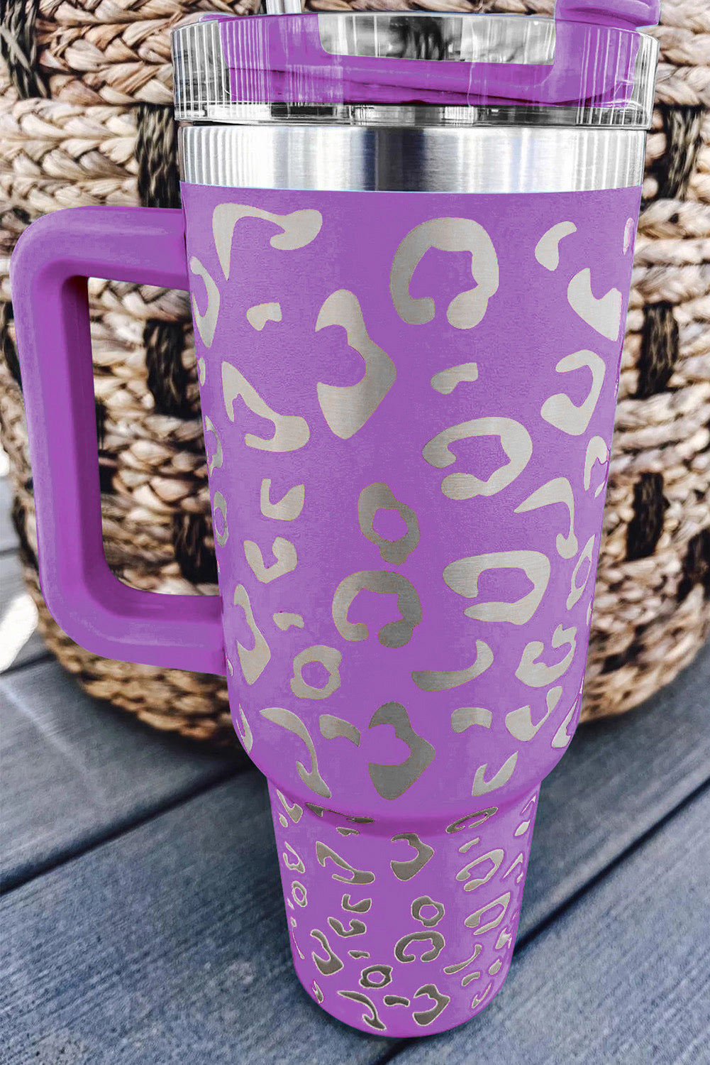 Taza de acero inoxidable 304 con doble aislamiento y manchas de leopardo rosa de 40 oz