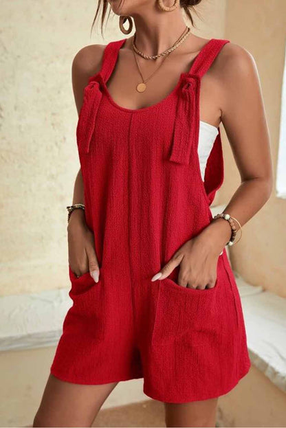 Multicolor Rose Adjustable Straps Pocketed Textured Romper