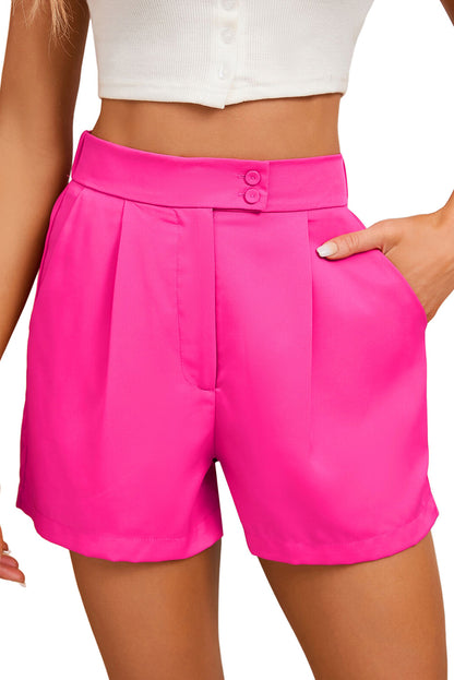 Pantalones cortos plisados ​​de sastrería con botones delanteros de color rosa