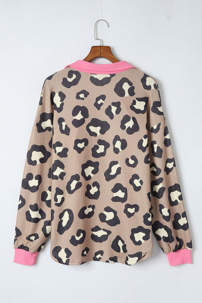 Chaqueta con cuello y ribete en contraste de canalé de leopardo