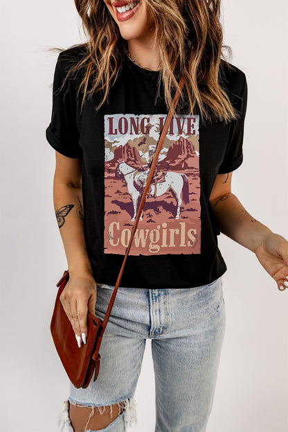 Camiseta negra con estampado gráfico de LONG LIVE Cowgirls