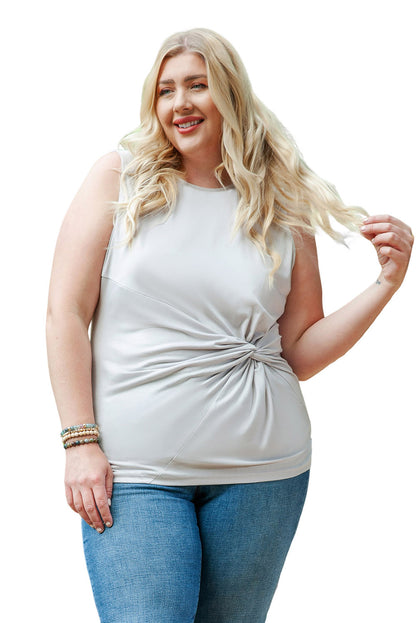 Be the envy of your friends in this O-neck, sleeveless Twist Front Knot Tank Top! This ultra-flattering top features a twist front design to cinch your waist for an oh-so-slim silhouette. Crafted with a super soft and lightweight fabric blend of 65% Polyester, 30% Viscose, and 5% Elastane, this tank is sure to be a go-to in your wardrobe! Get yours today from Moodz Boutique!