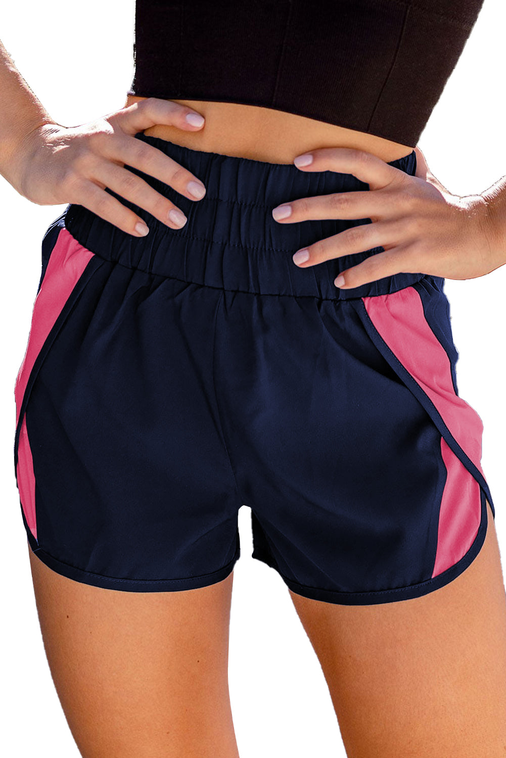 Pantalones cortos deportivos con cintura elástica fruncida en color rosa