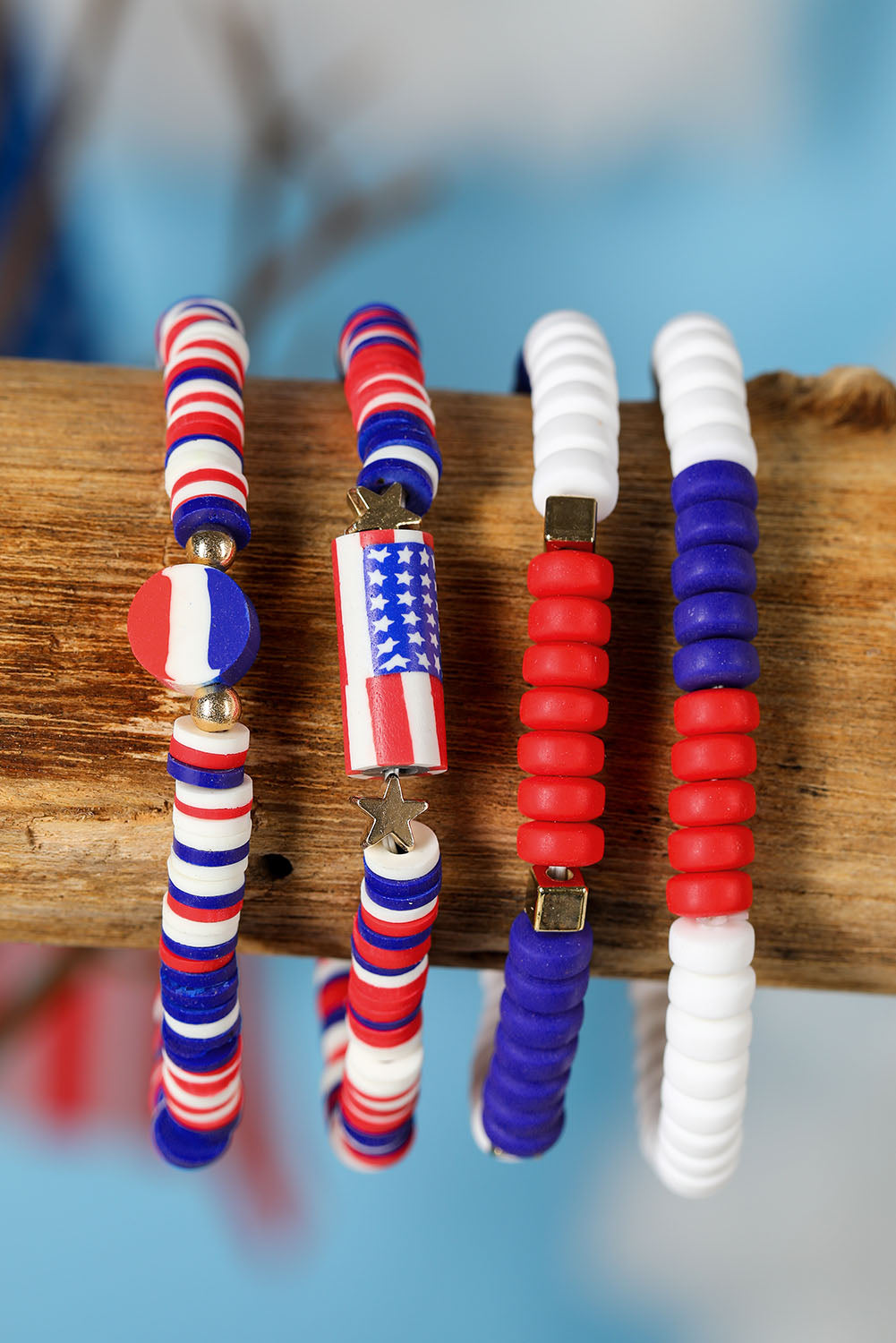 Conjunto de pulseras con estrellas y rayas multicolores del Día de la Independencia