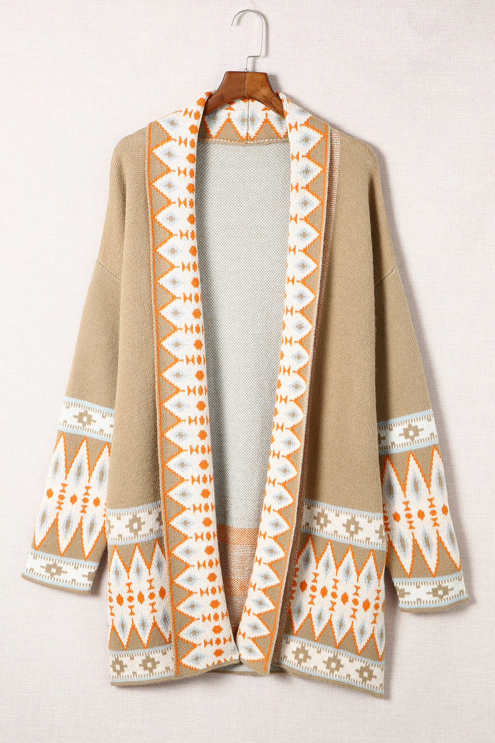 Green Aztec Print Open Front Knitted Cardigan