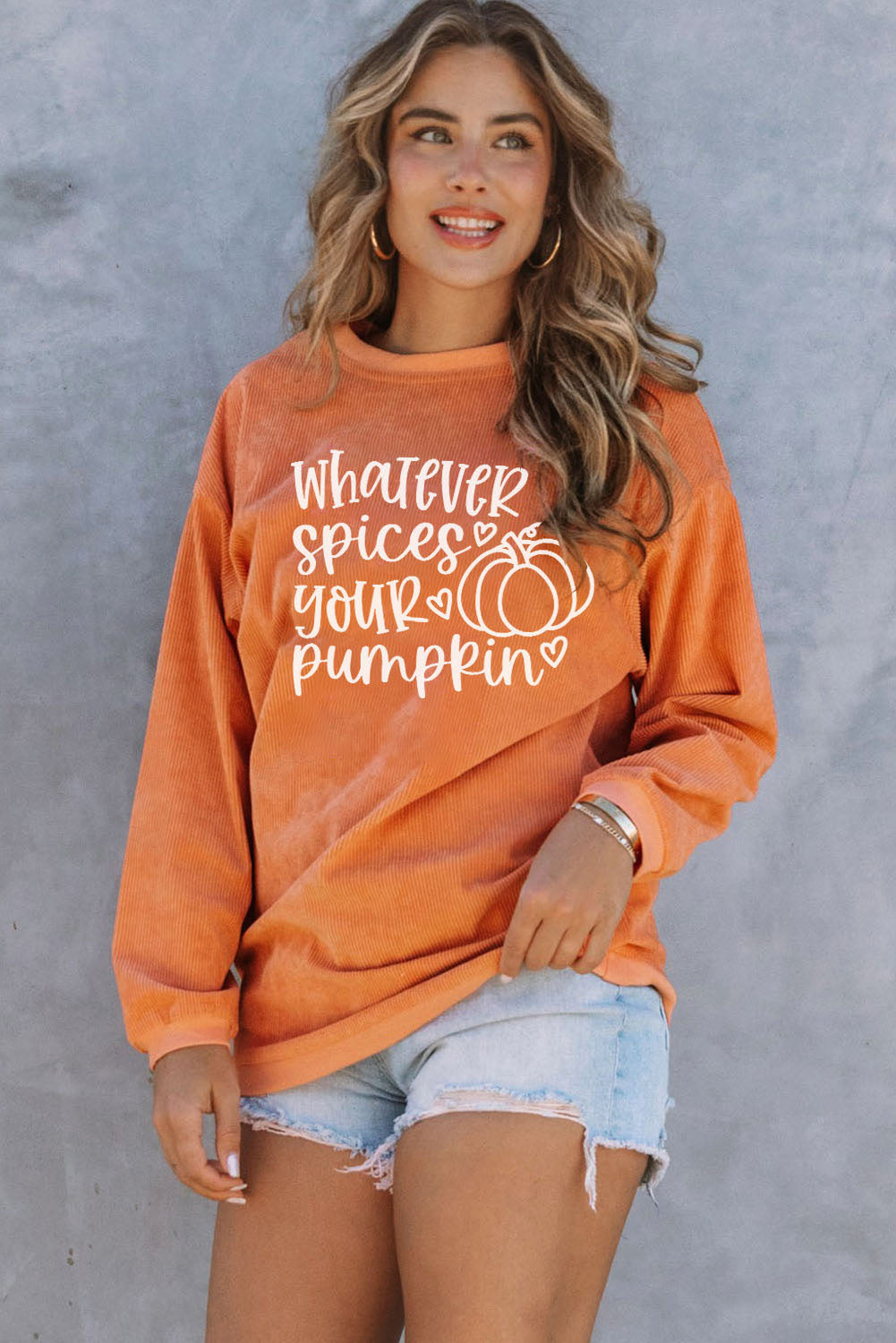 Sudadera de pana de gran tamaño con estampado de calabaza 