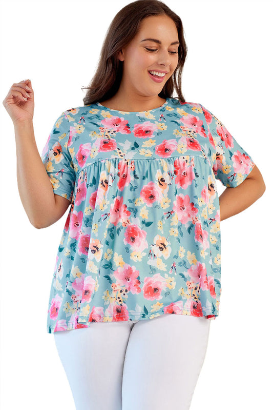 Rock this fabulous, figure-flattering top! This beauty with its round neck, short sleeves, and airy fabric has got vivid floral prints that'll have you lookin' stylish and sweet. Throw it on with your pants, jeans, or shorts for work, play, or any other occasion. 95% Polyester, 5% Elastane - the perfect combo!