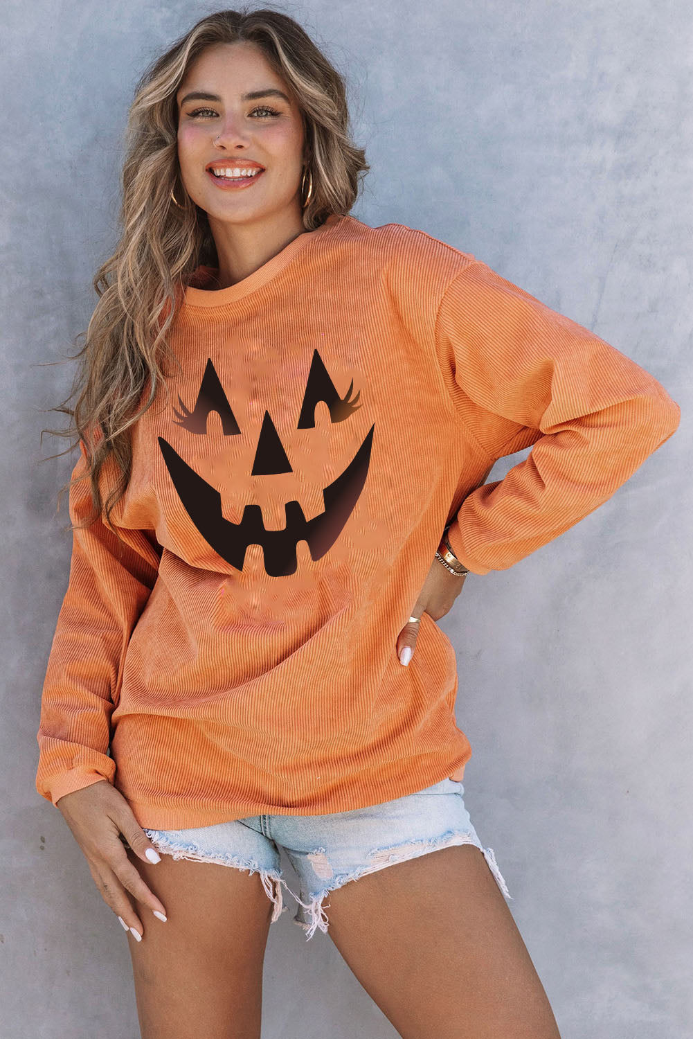 Sudadera con gráfico de sonrisa de calabaza 