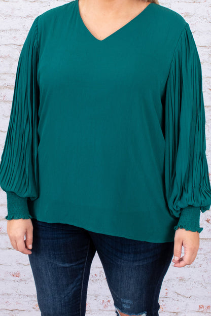 Pleated Bubble Sleeve Blouse