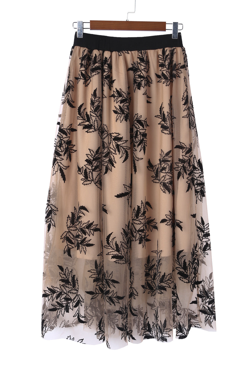 This skirt's floral and leafy embroidery gives it an eye-catching, elegant style. The high-waist maxi silhouette shows off your figure, so pair it with a tee, blouse, heels, and boots for a chic ensemble. 100% Polyamide in Apricot.