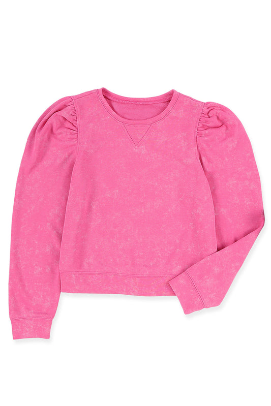 Sudadera vintage con mangas abullonadas y lavado rosa