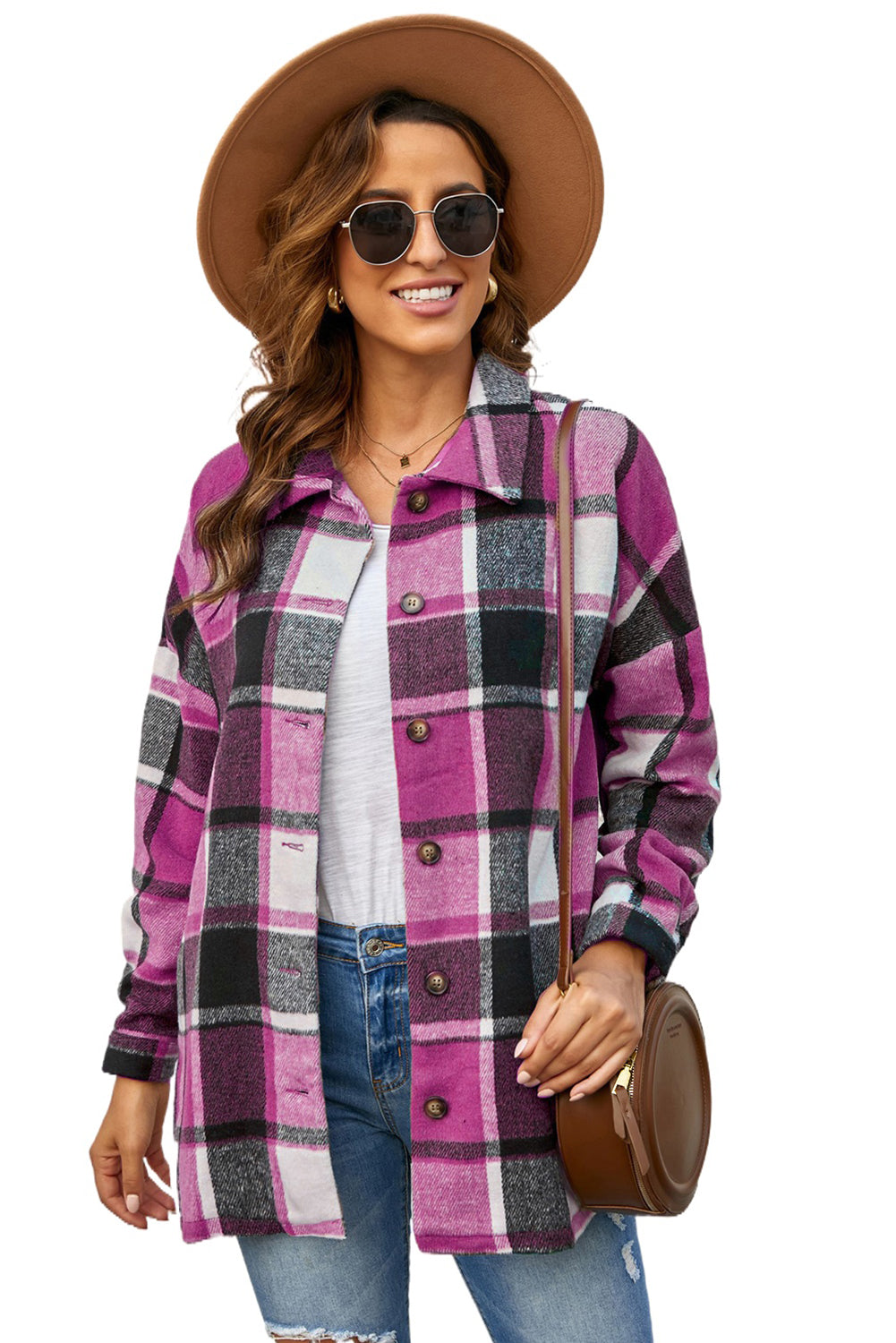 Cozy up in this top-notch, high-quality jacket - perfect for keeping cold temps at bay! Its plaid print gives it a cool, casual look that's made even more stylish with a button closure design. All that, and it pairs with all your favorite bottoms and tops! 100% Polyester in Brown, Beige, Gray, or Violet - pick your fave!