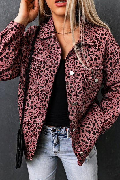 Chaqueta vaquera con botones y estampado de estrellas y lunares de color rosa 