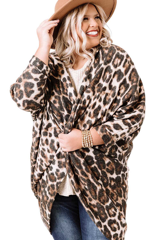 Leopard Draped Open Front Cardigan