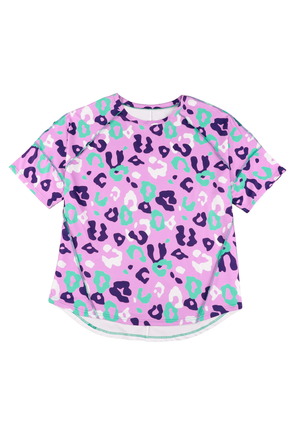 Camiseta de manga corta con estampado de leopardo y besos en rosa, talla grande