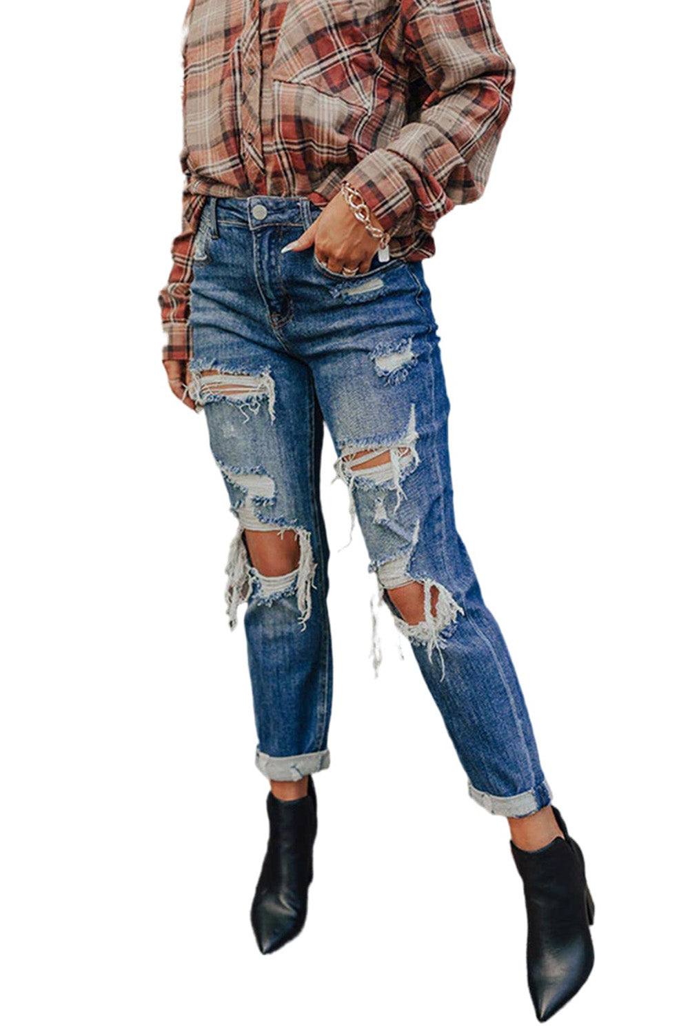 Vintage Distressed Ripped Boyfriend Jeans