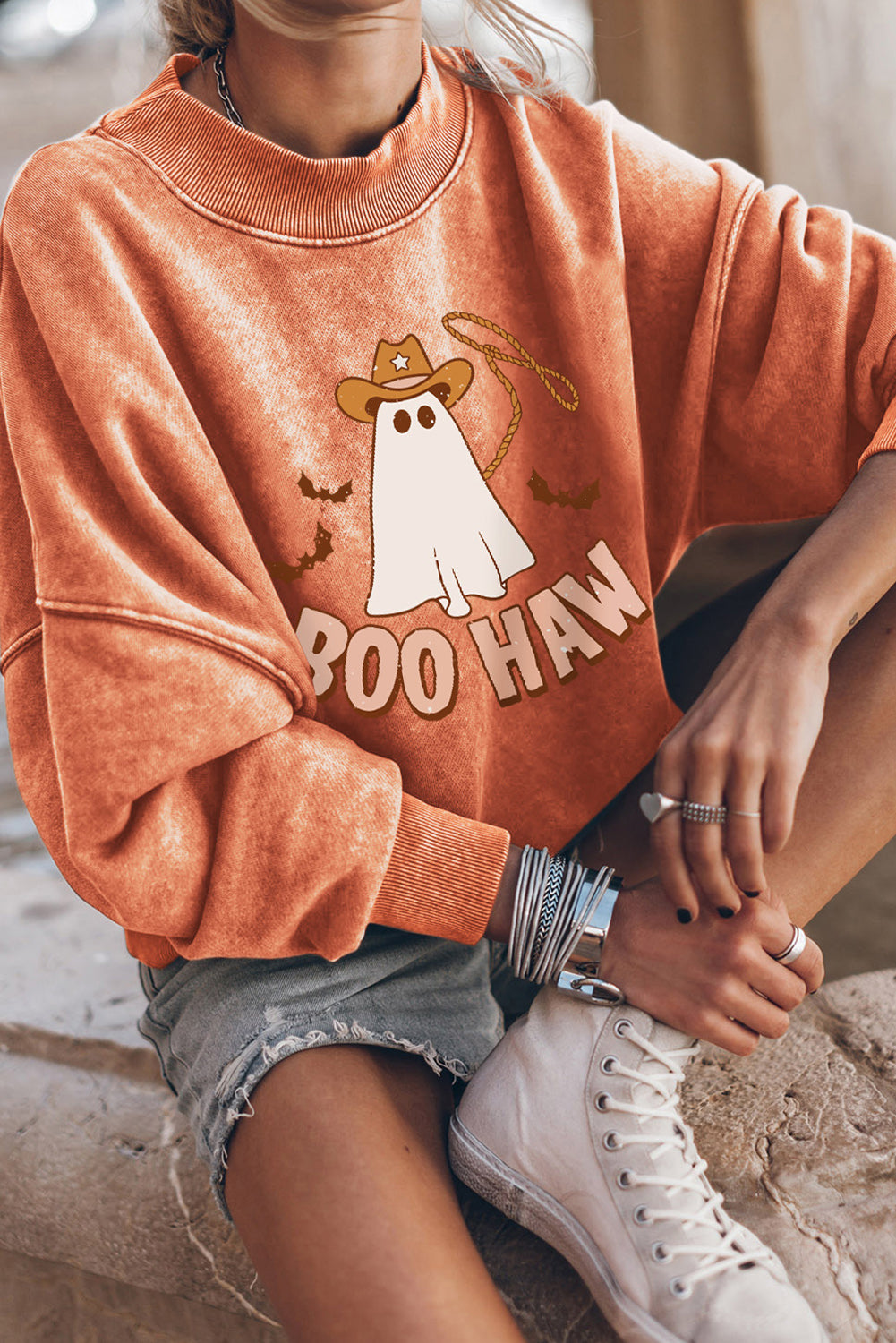 Sudadera con gráfico de fantasma Boo Haw de Halloween 