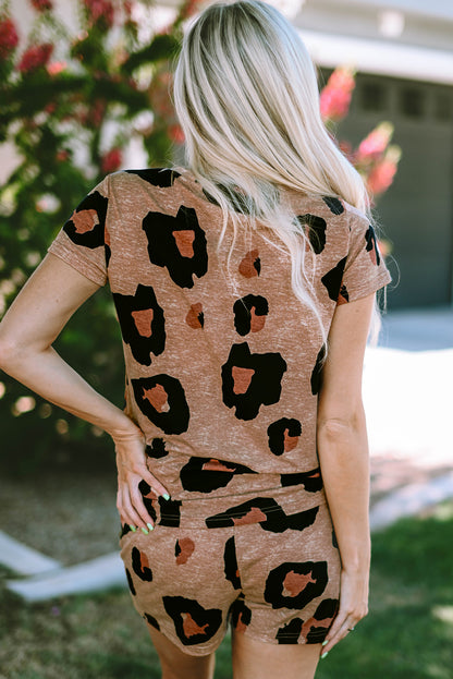 Vestido de punto holgado con mangas abullonadas y botones en la parte delantera con estampado de leopardo