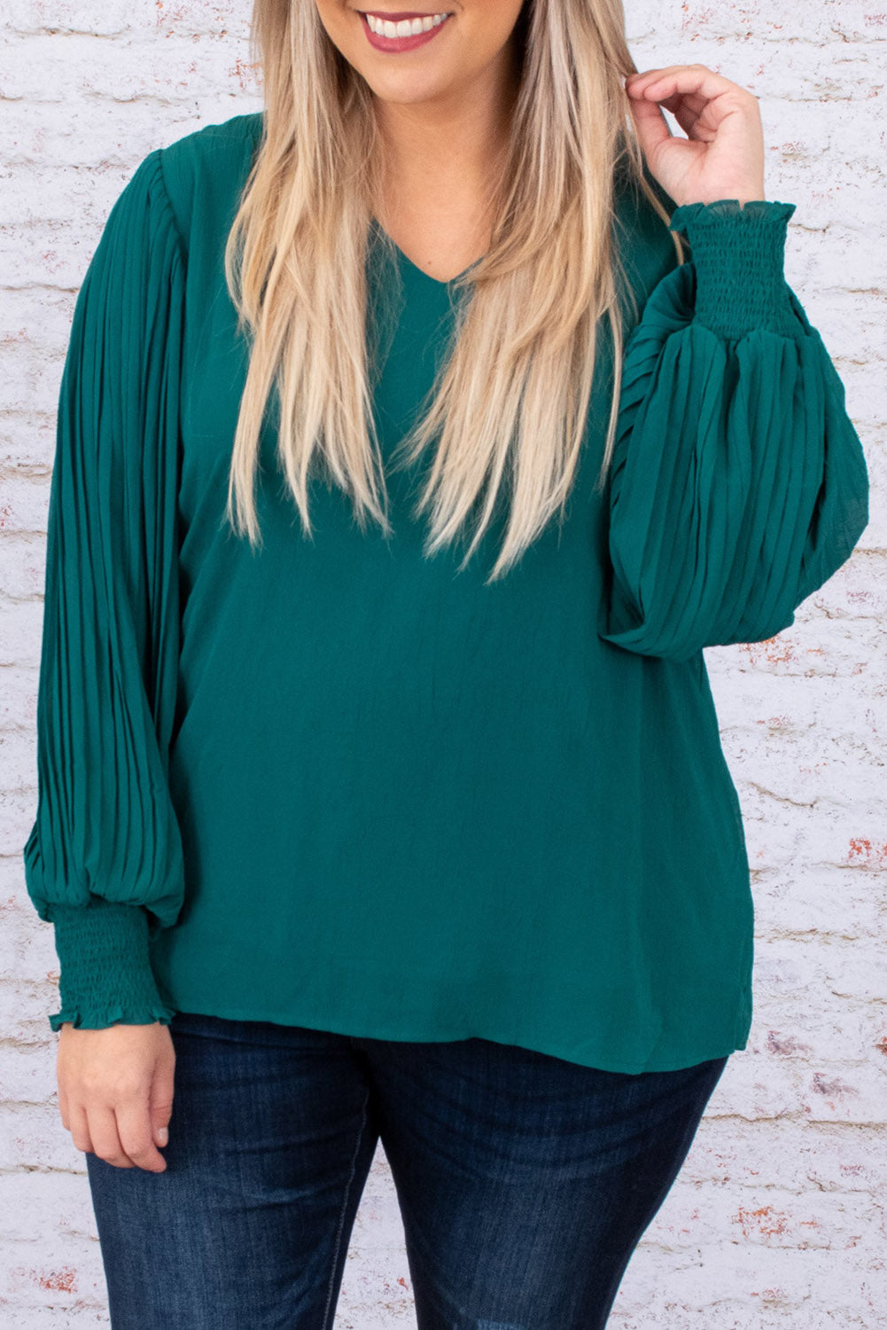 Pleated Bubble Sleeve Blouse