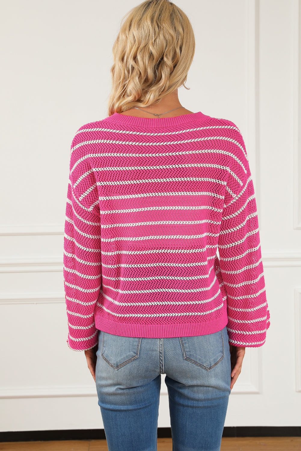 Rose Drop Shoulder Contrasting Striped Sweater