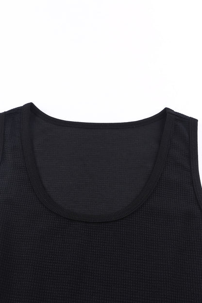 Camiseta sin mangas con cuello en U y tejido gofre liso en color gris oscuro