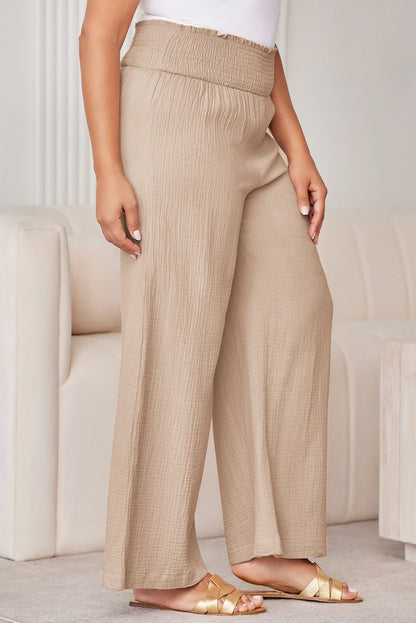 Khaki Textured High Waist Wide Leg Pants