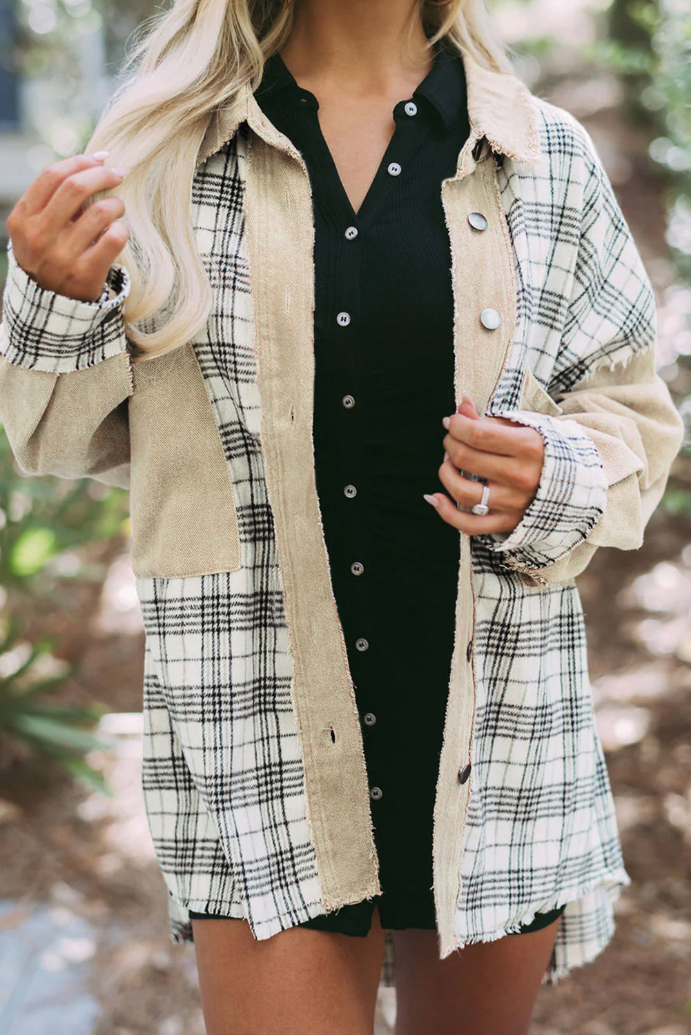 Distressed Plaid Denim Jacket