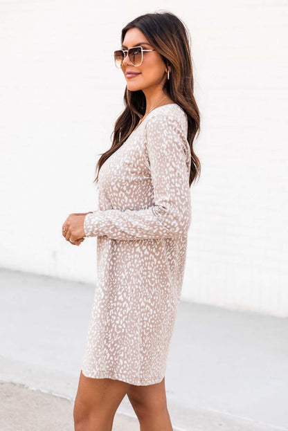 Long Sleeve Animal Print T-shirt Dress