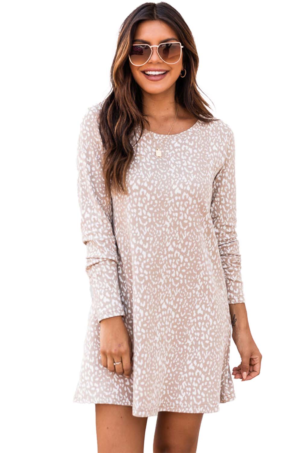 Long Sleeve Animal Print T-shirt Dress