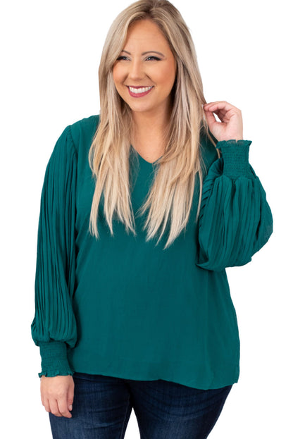 Pleated Bubble Sleeve Blouse