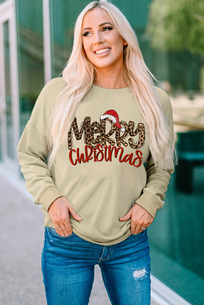 Gray Christmas Letter Plaid Car Graphic Print Pullover Sweatshirt