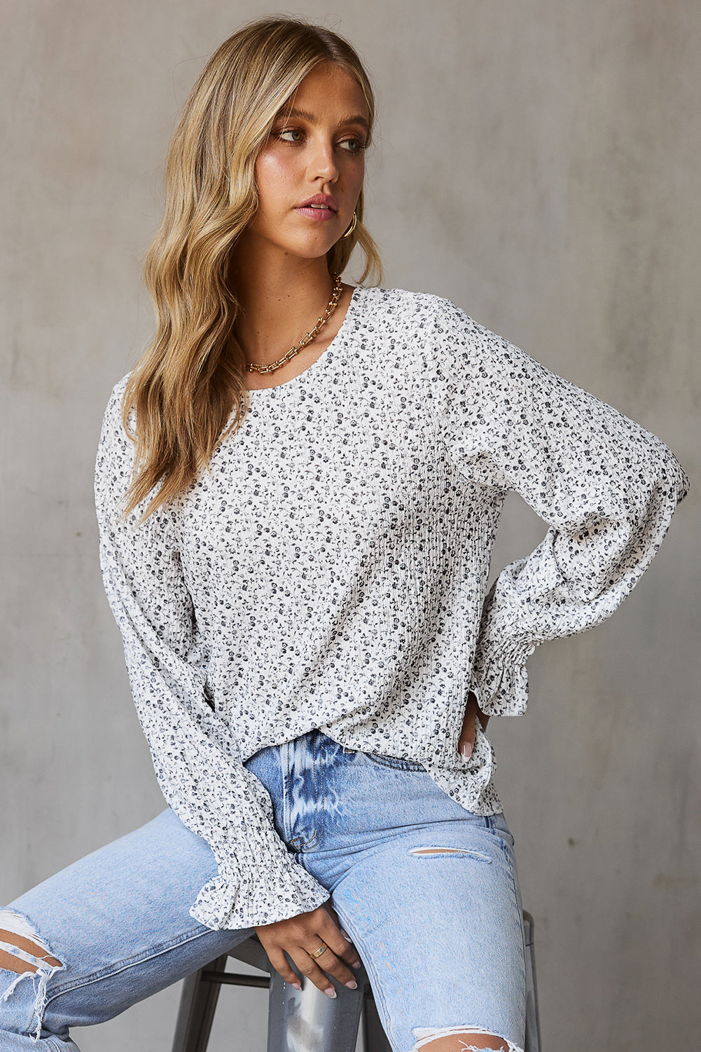 Floral Bubble Sleeve Blouse