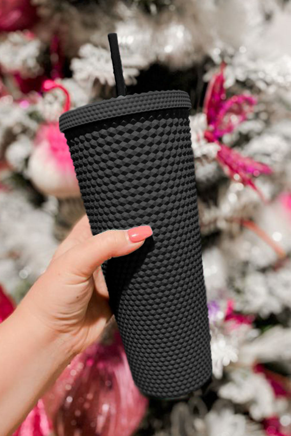 This stylish and eco-friendly cup is crafted with ABS Material and a unique diamond-textured exterior to provide secure sipping on the go. The firm construction and matte finish make it comfortable to hold, and the included lid and straw make it perfect for travel. From Moodz Boutique - choose from Green, Blush Pink, Hot Pink, or Black!