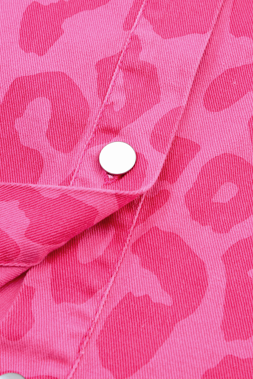 Pink Leopard Print Button Cuffs Raw Hem Jacket