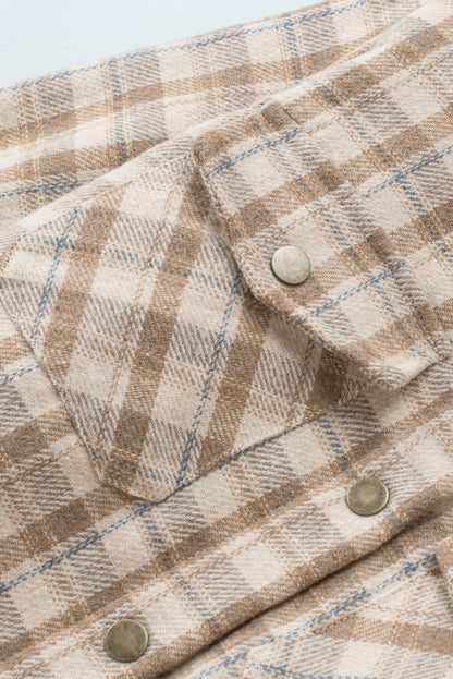 Gray Plaid Pattern Sherpa Lined Hooded Shacket