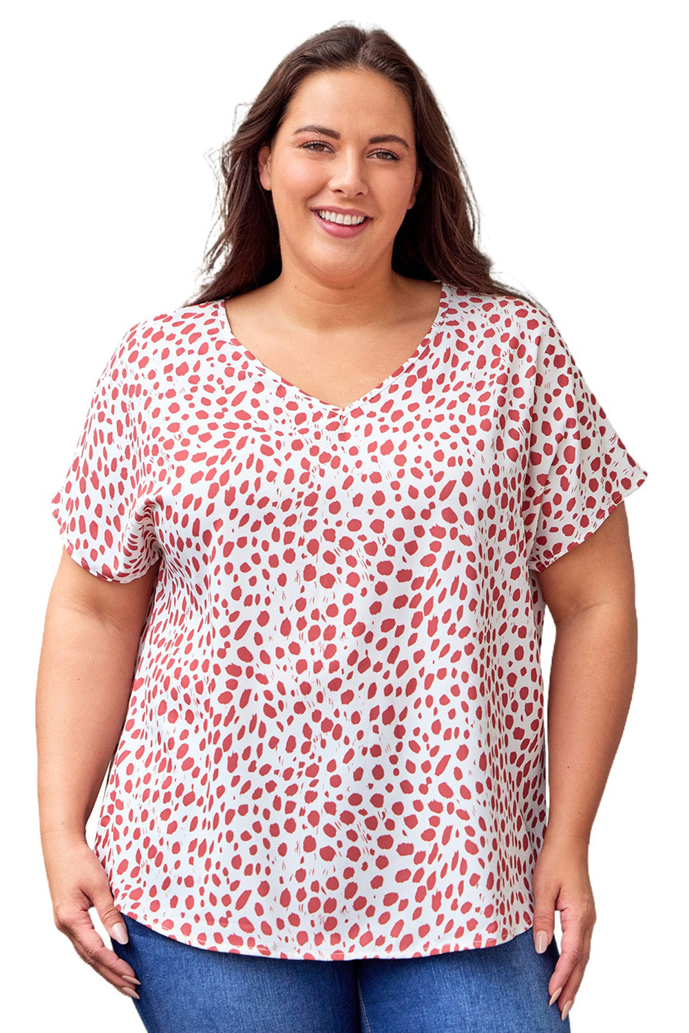 Blusa de manga corta con escote en V y estampado de leopardo 