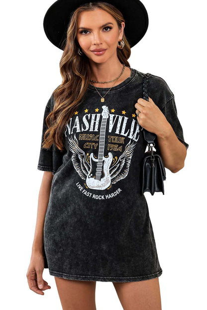 Camiseta gráfica vintage NASHVILLE con lavado mineral negro 