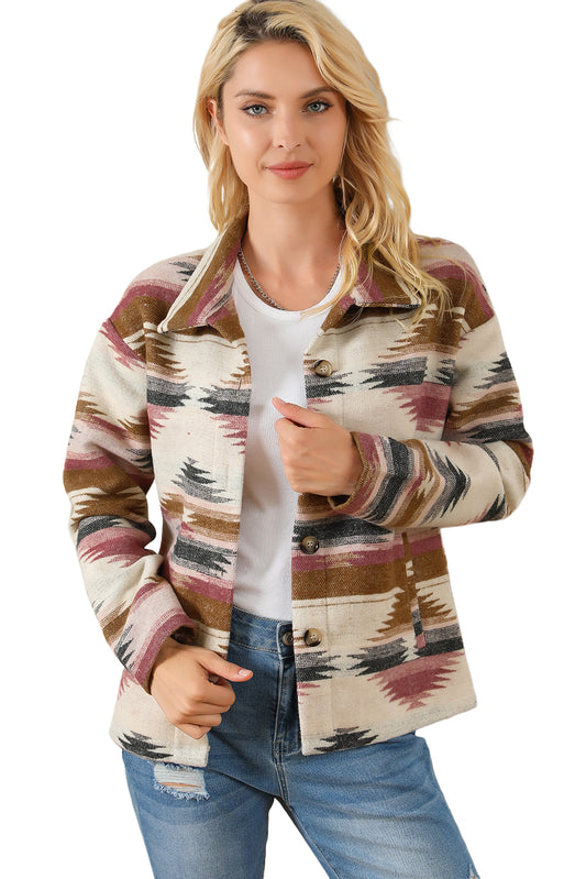 Chaqueta de manga larga con botones y estampado azteca multicolor