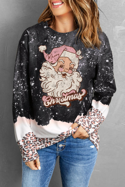 Sudadera con estampado navideño de leopardo y nieve en color negro 