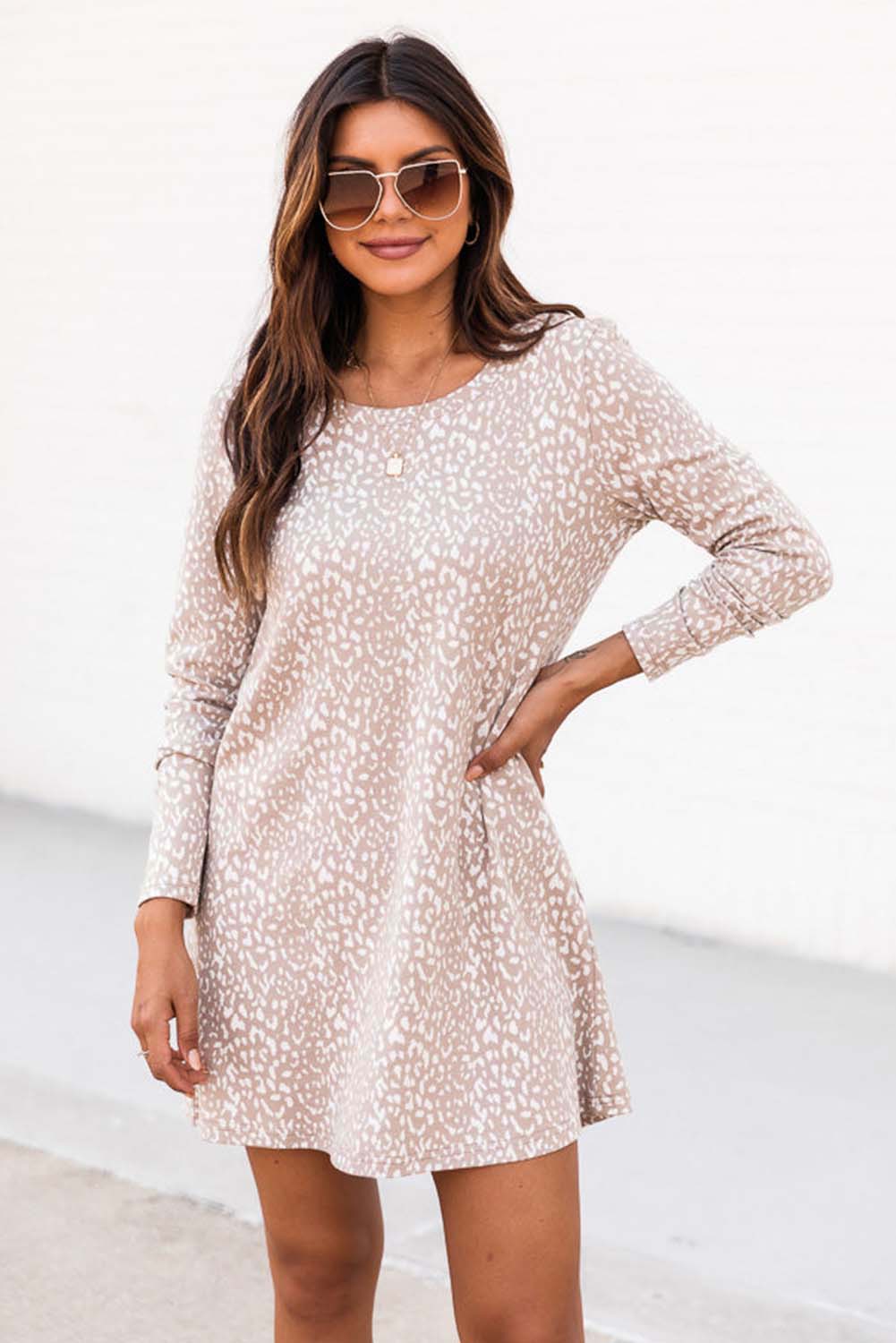 Long Sleeve Animal Print T-shirt Dress