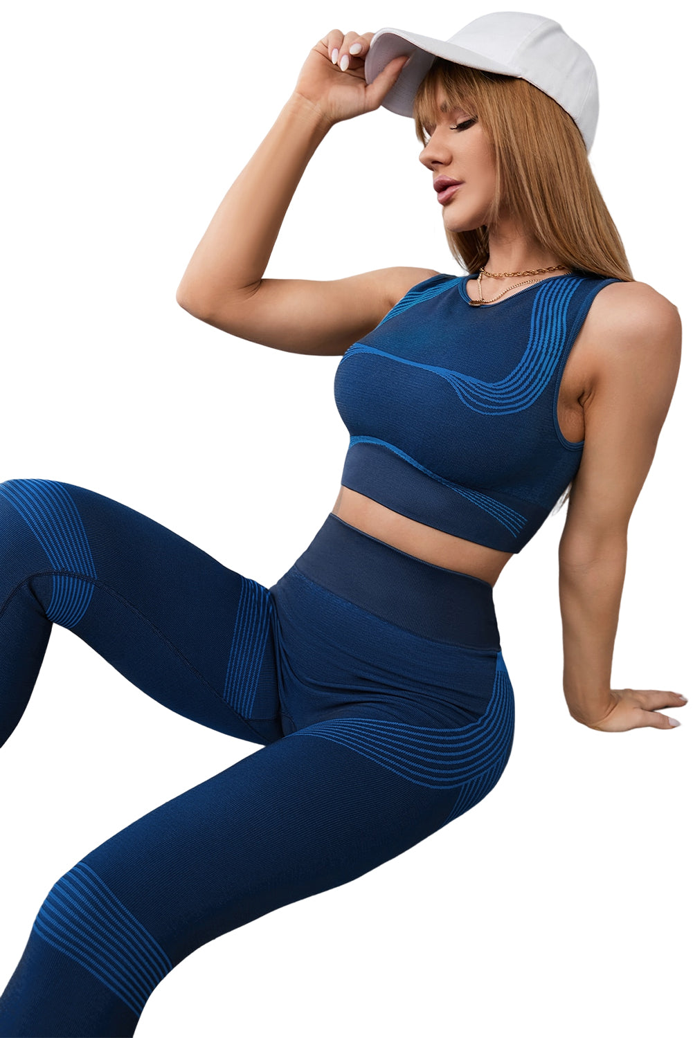 Blue Stream Line Detail Seamless High Stretch Sports Set