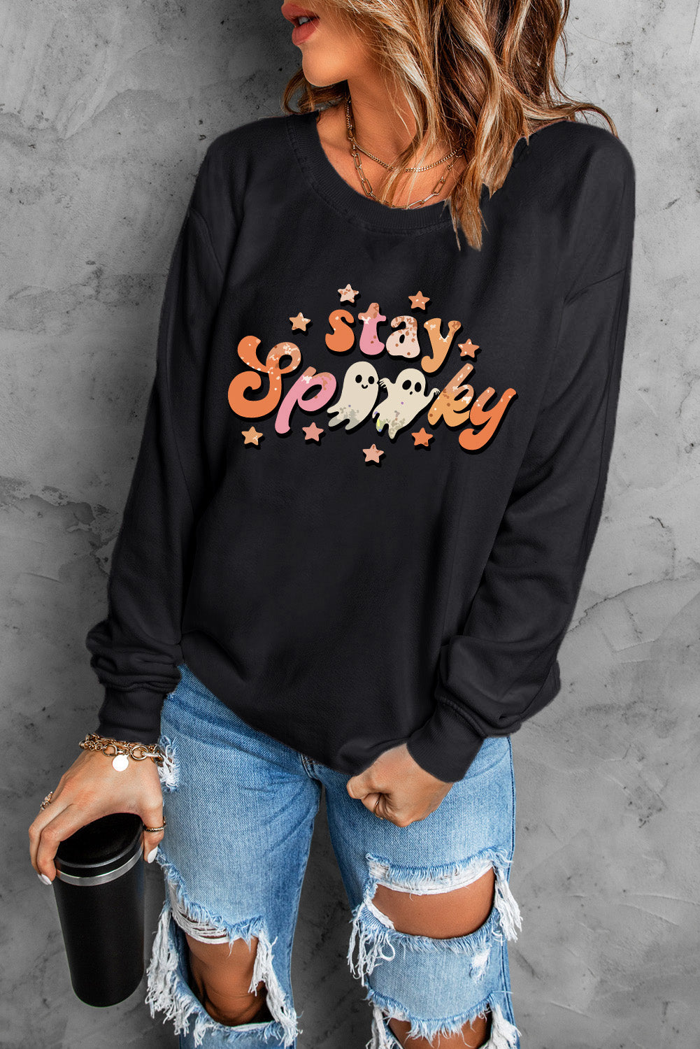 Sudadera negra con gráfico de fantasmas de la temporada SPOOKY