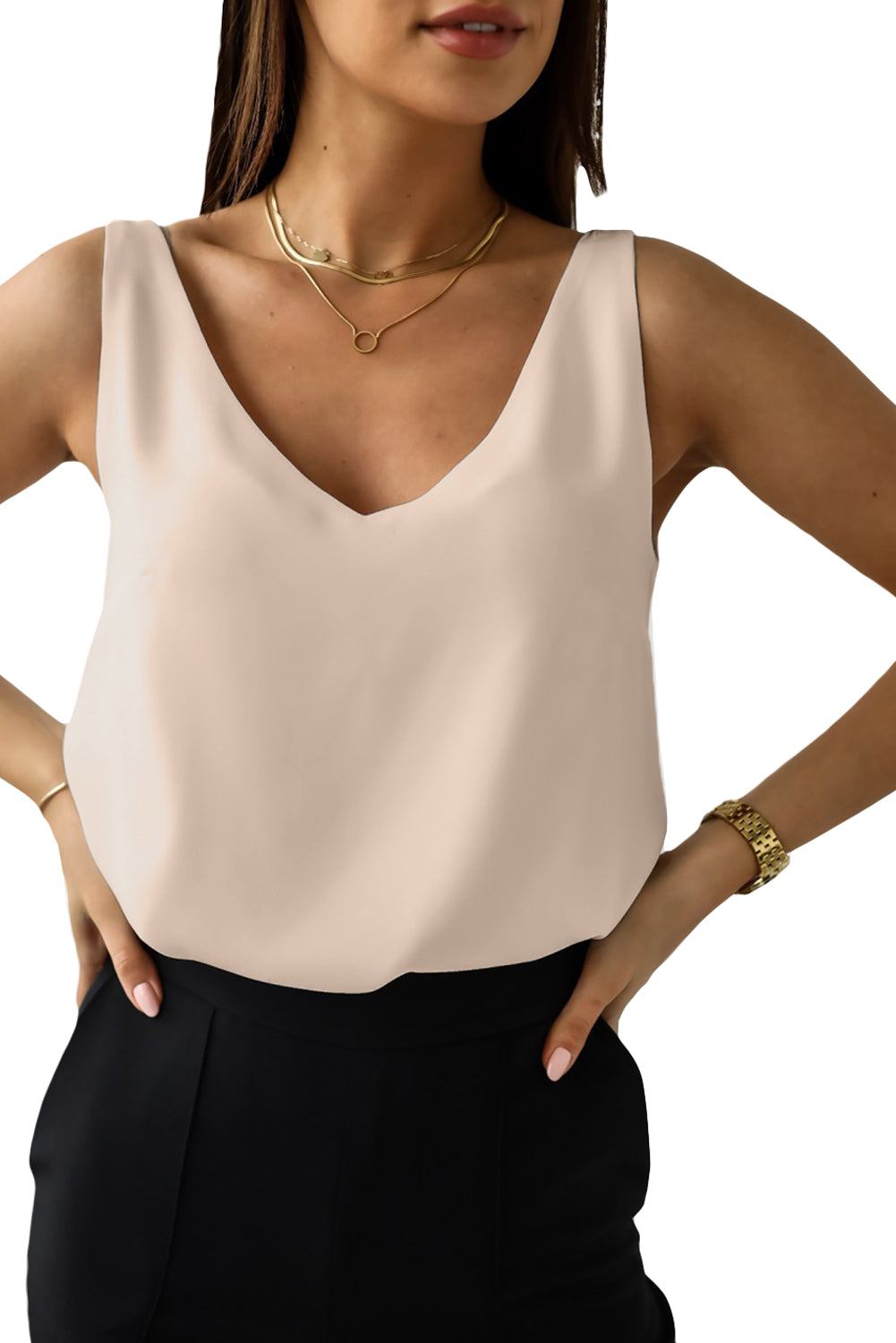 Blusa blanca de talla grande sin mangas con escote en V y espalda abierta 